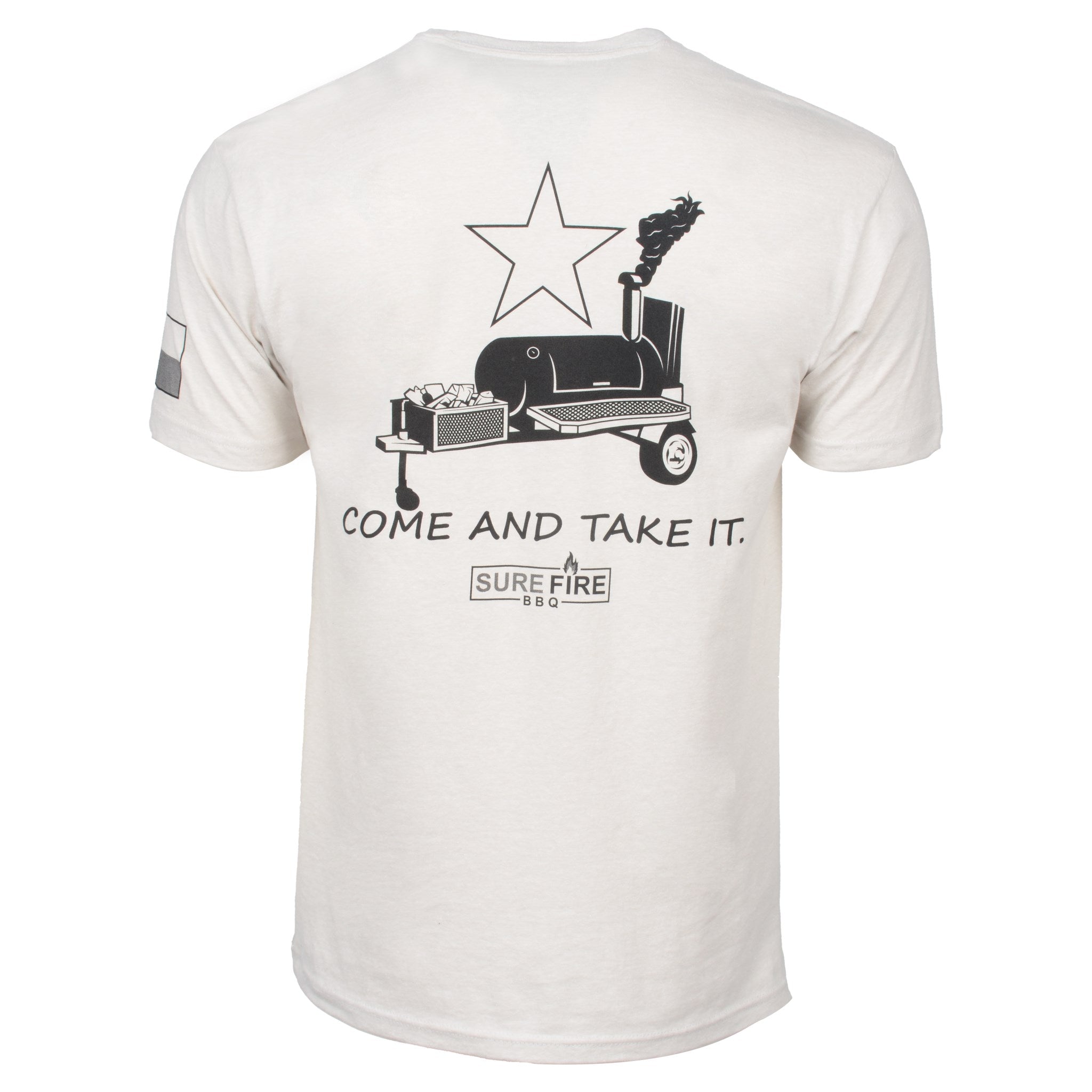 Back of Sure Fire BBQ Come and Take It T-shirt