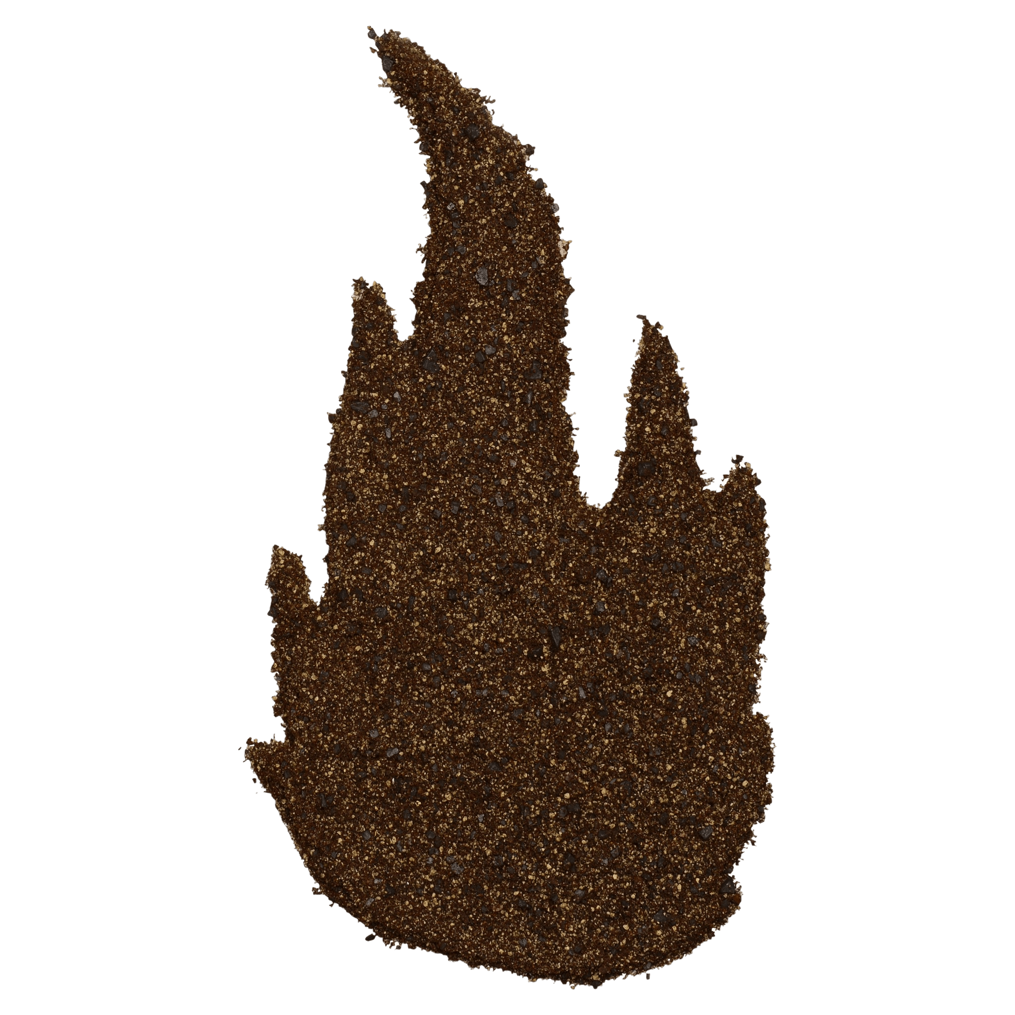 Sure Fire BBQ Beef Rub spread and shaped like a flame, showcasing the dark color and coarse texture of the blackout blend seasoning.
