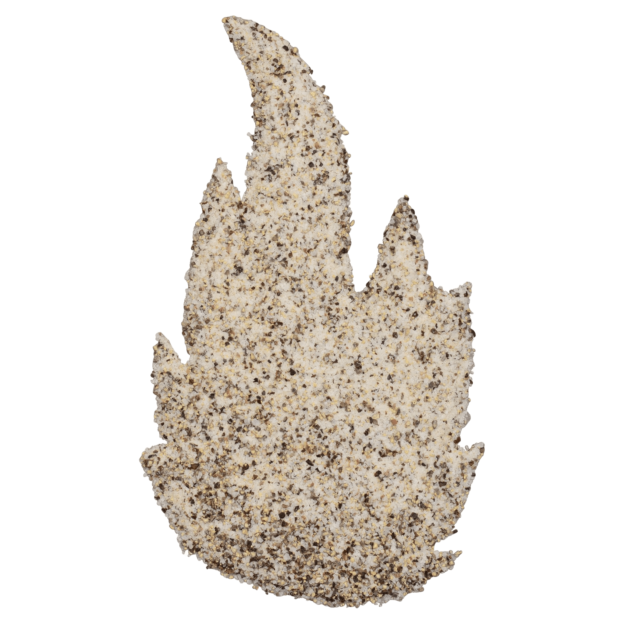 Sure Fire BBQ Brisket Rub spread and shaped like a flame, highlighting the coarse texture and speckled appearance of the Central Texas style seasoning.