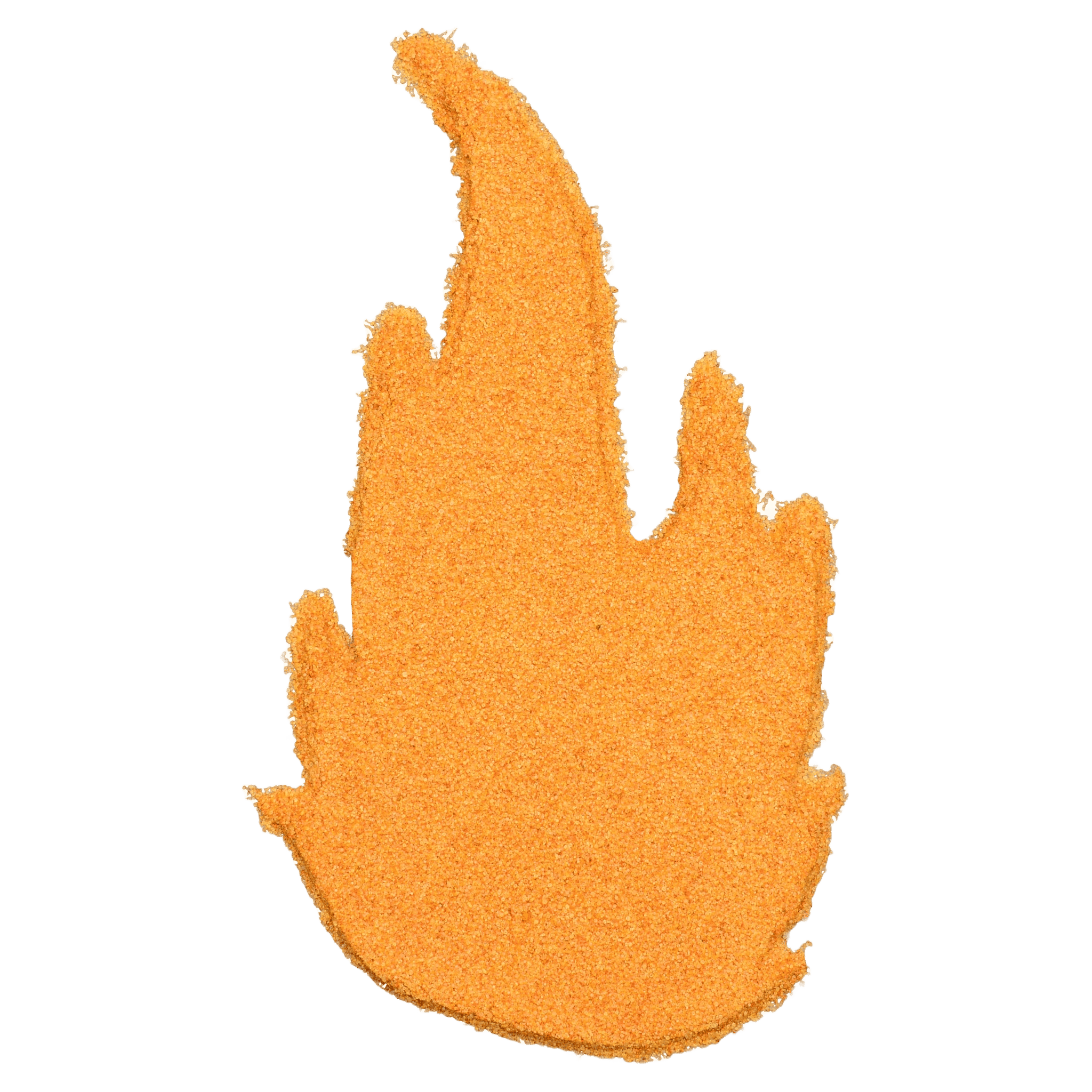 Sure Fire BBQ Seasoned Salt spread and shaped like a flame, showcasing the vibrant orange color and fine texture of this all-in-one seasoning blend.