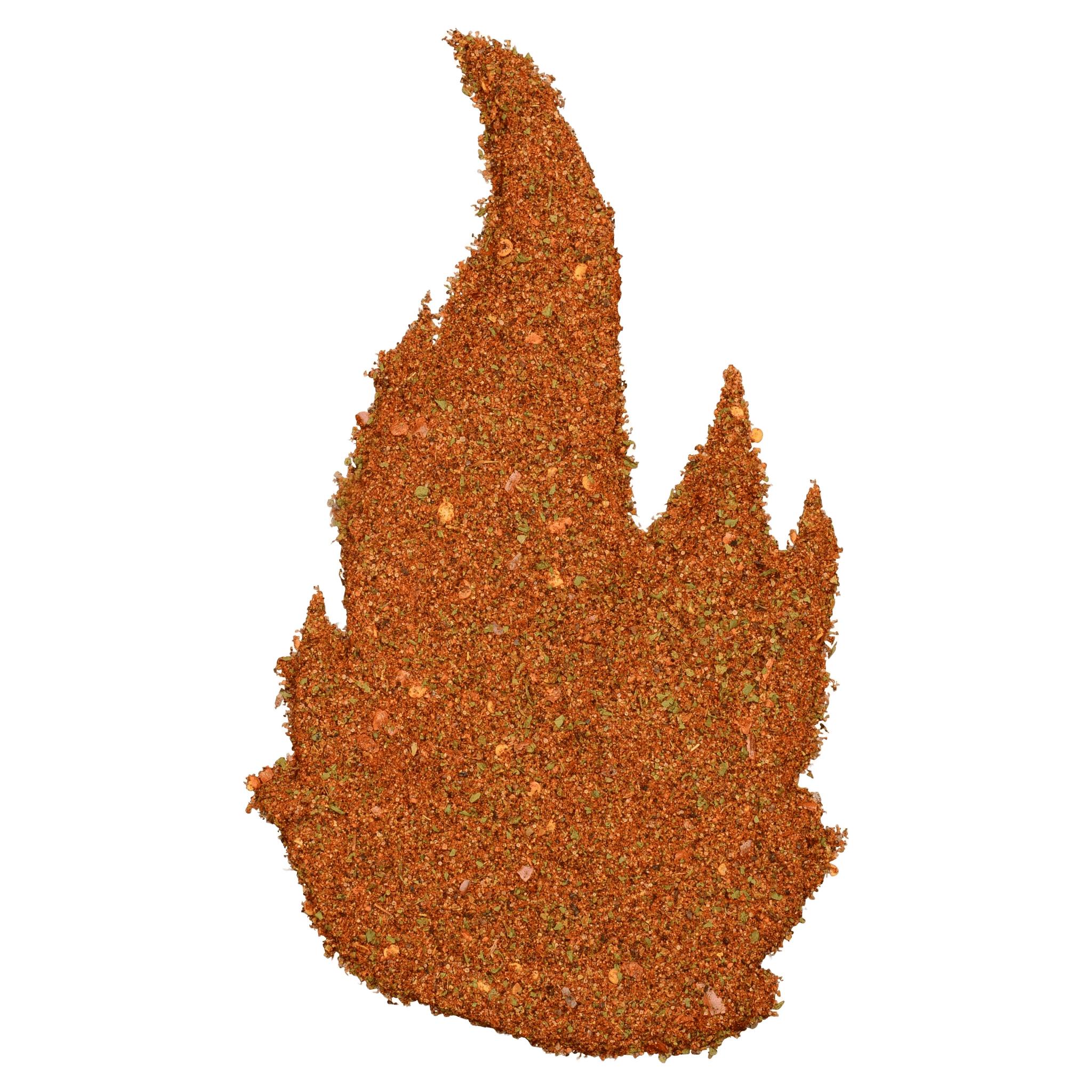 Sure Fire BBQ's Southwest-style Smoked Taco Seasoning arranged in a flame shape, highlighting the rich, smoky blend.