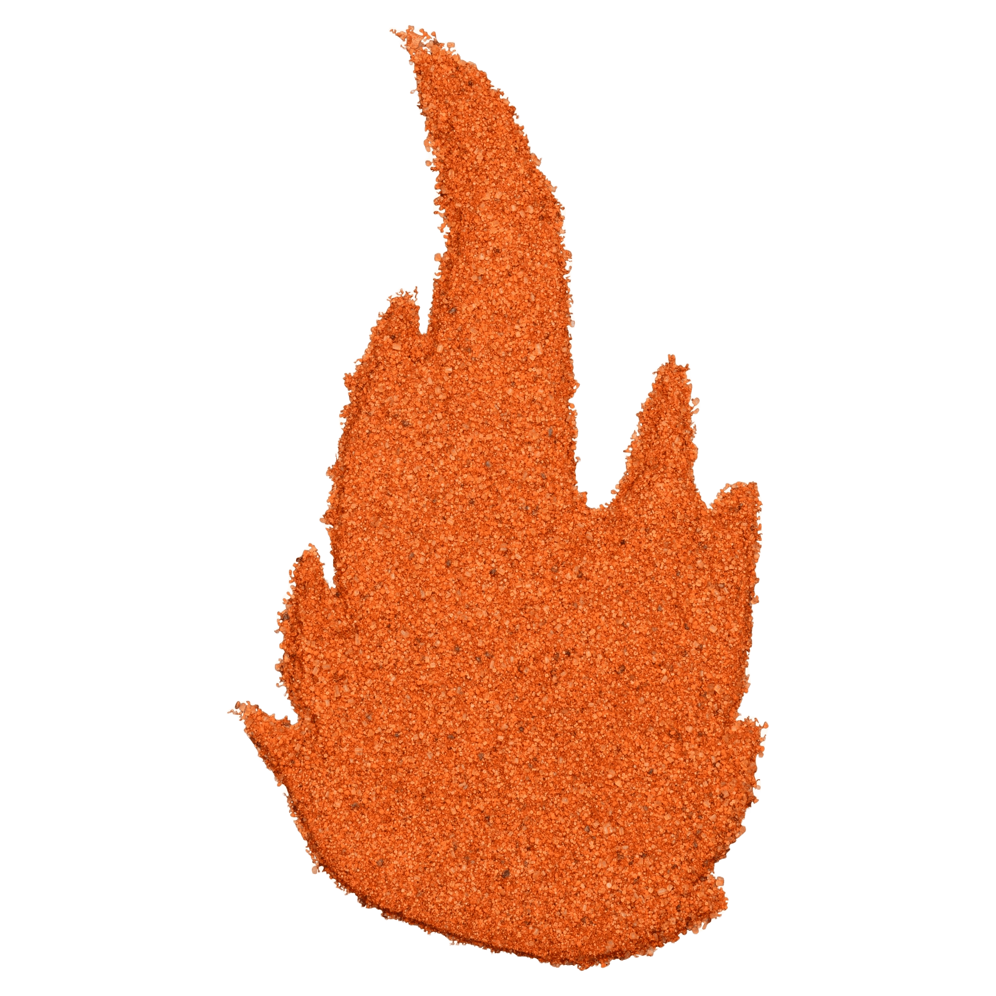 Sure Fire BBQ Sweet Sting Hot Honey Rub seasoning displayed in a flame shape to highlight the product's texture and color.