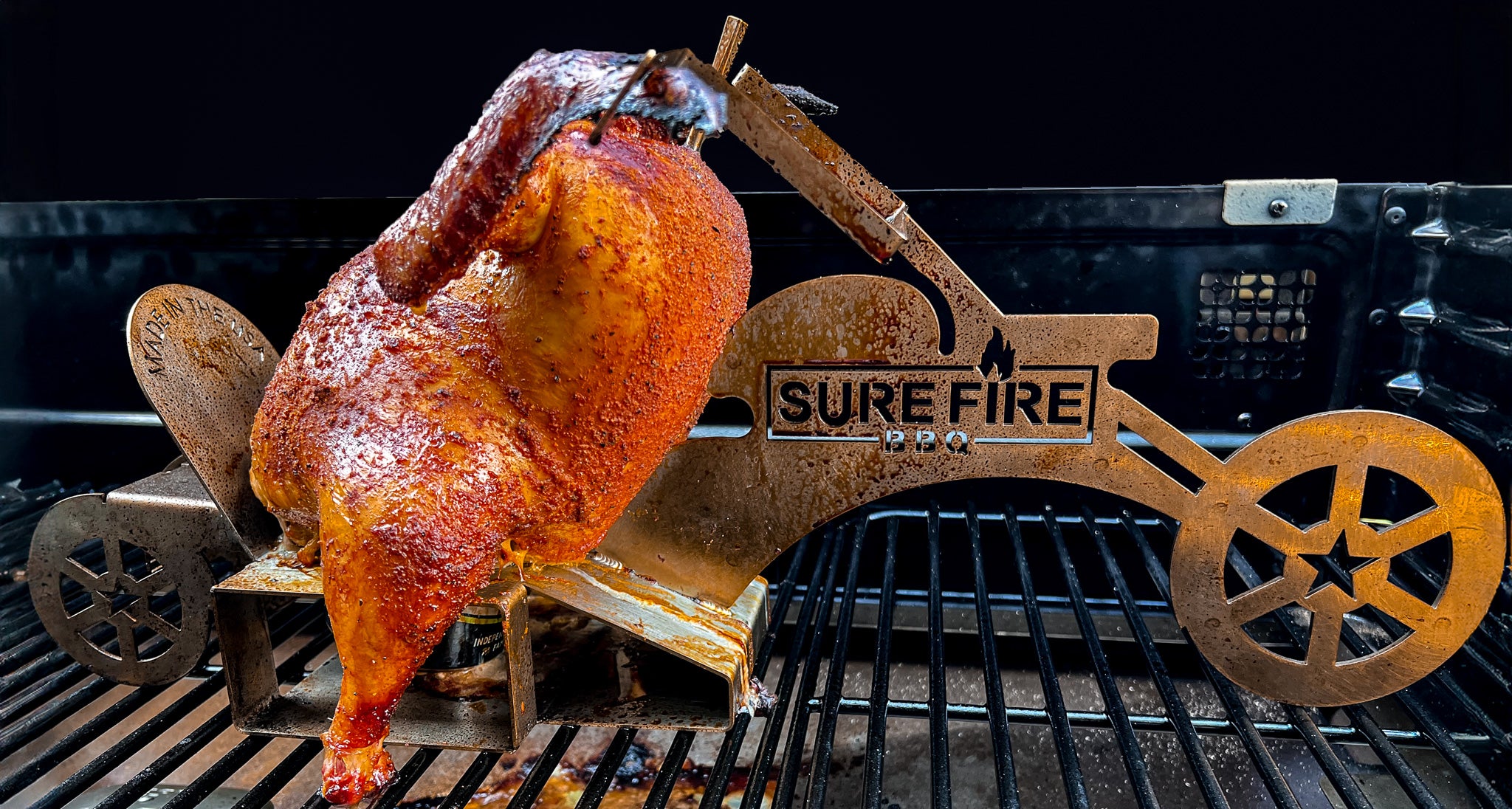 Sure Fire BBQ Motorcycle Beer Can Chicken Holder